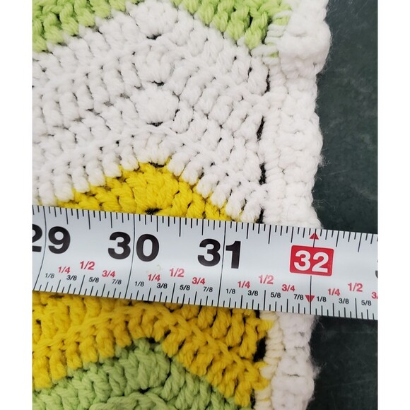 Beautiful Handmade Crochet Knit Baby Throw Blanket Green Yellow White Chevron - Picture 8 of 8